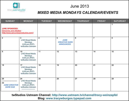 Mixed Media Monday’s June 2013 Calendar