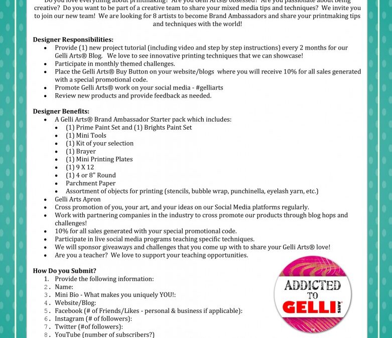 Gelli Arts® Official Artist Design Team Call
