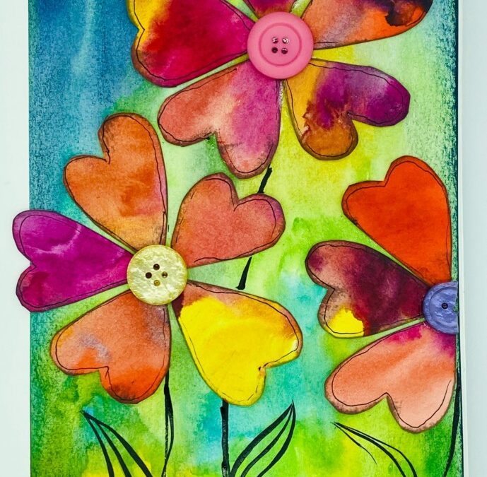 Watercolor 3D Heart Flowers