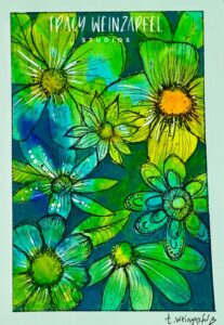 floral watercolor art with stamps