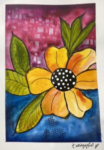 floral watercolor art with stamps and stencils