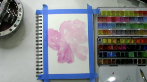 adding pink watercolor paint for petals