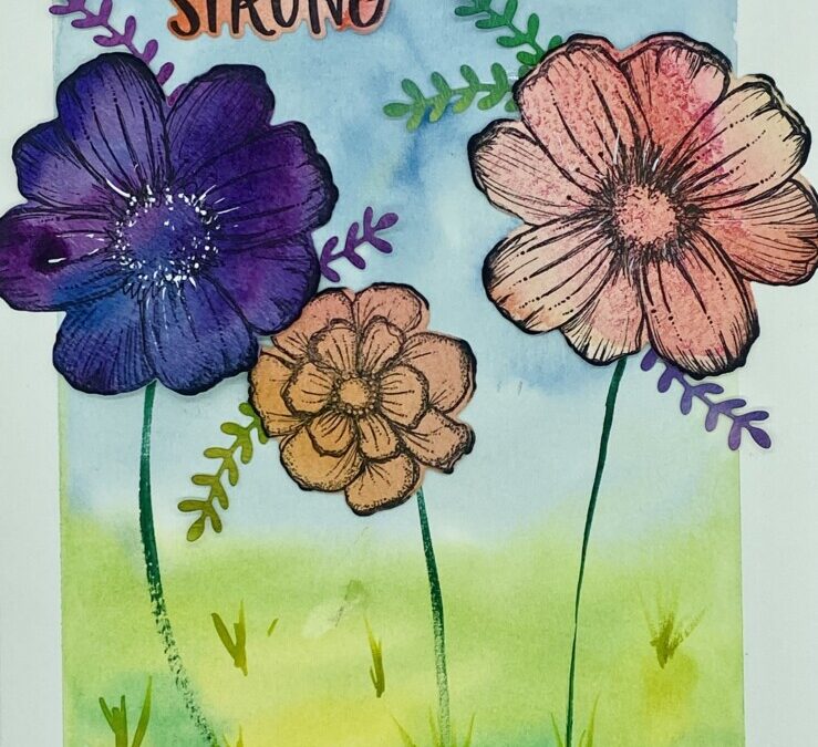 stamps and watercolor art journal page