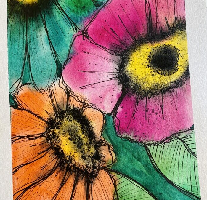 poppies watercolor art piece