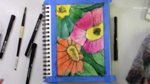 adding detail lines to watercolor flowers