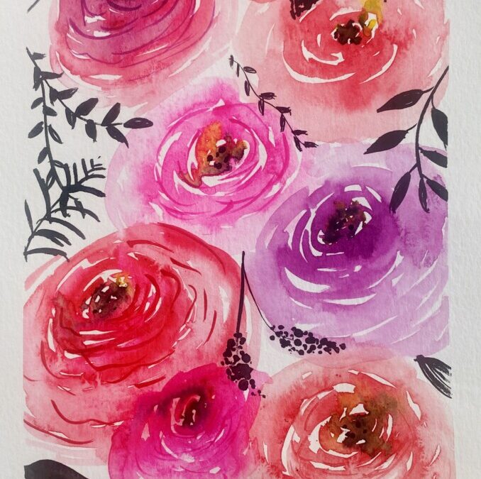 pink peonies watercolor art