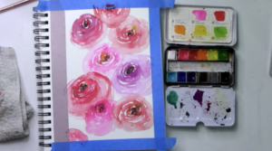 painting pink peonies with watercolor paint