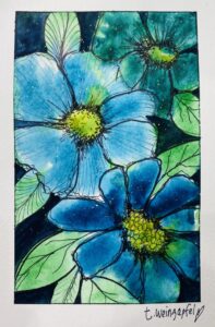 blue and green floral watercolor