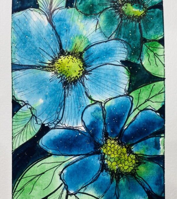 Blue Floral Watercolor Art Tutorial