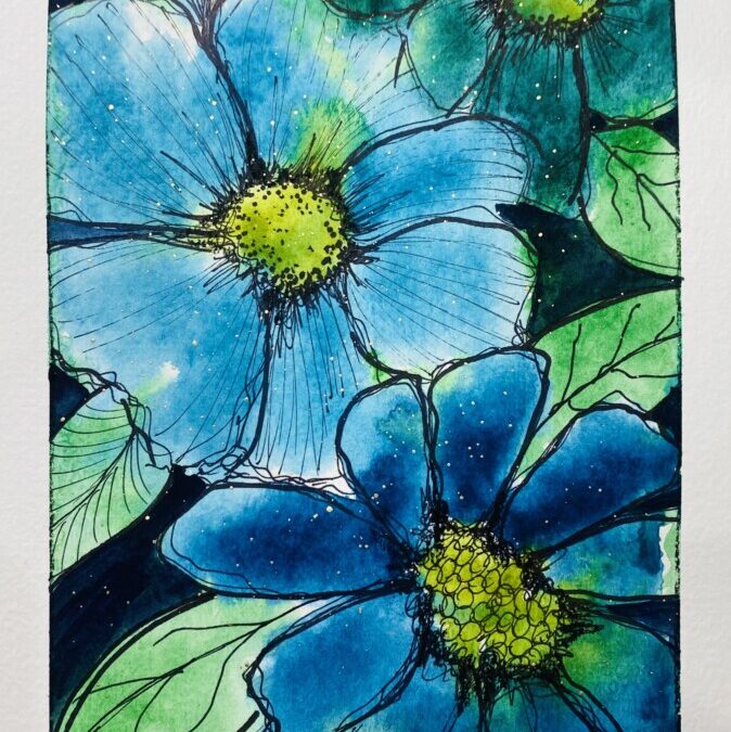 blue and green floral watercolor