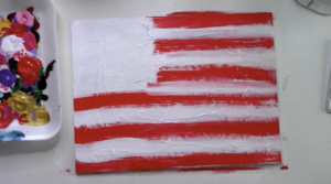 red and white stripes with acrylic paint