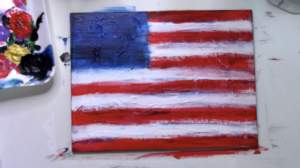 painted flag with acrylic paint on wood