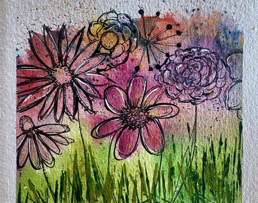 field of flowers watercolor art