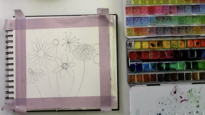 drawing flowers in an art journal