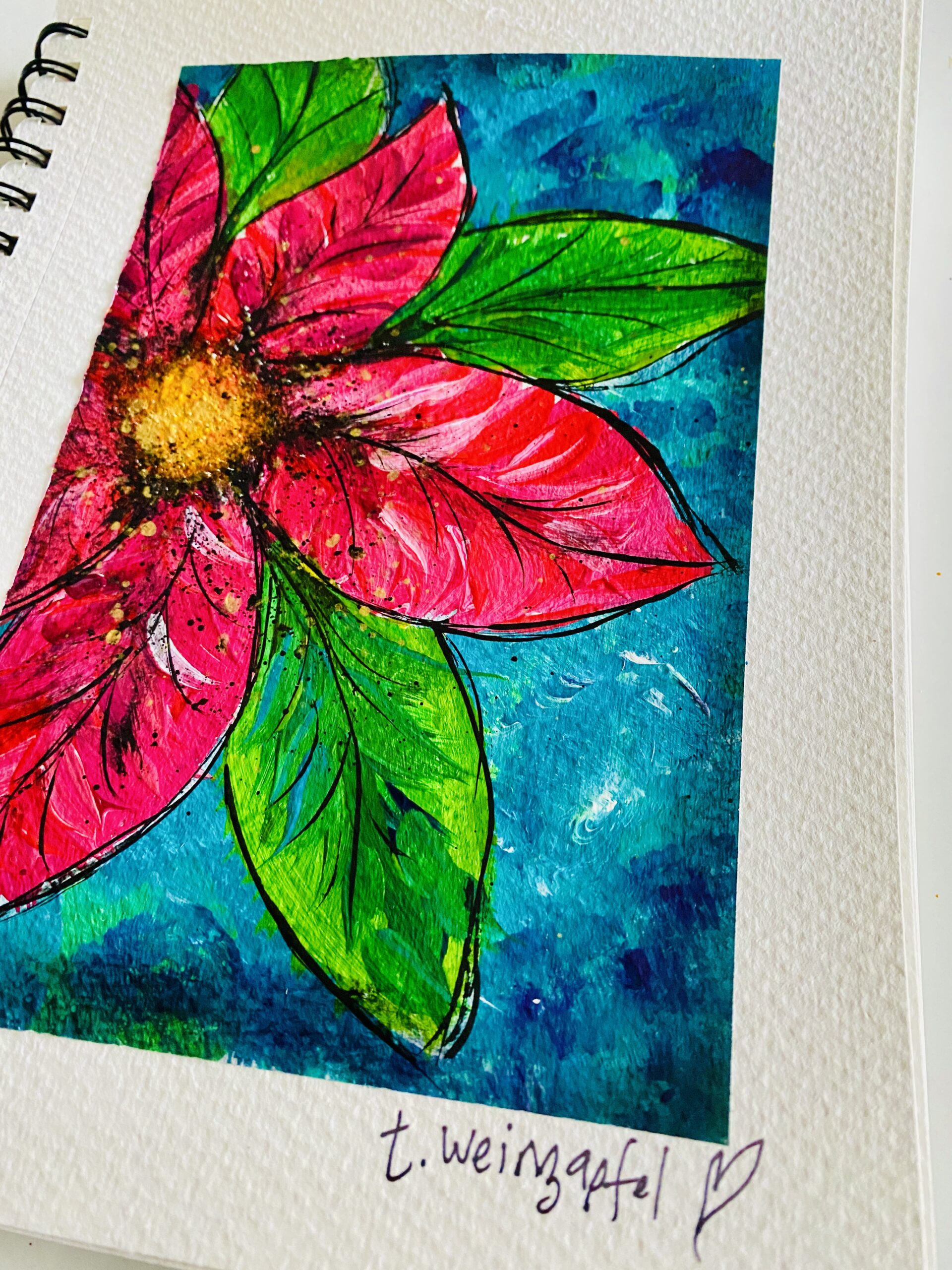 finished poinsettia flower art journal page