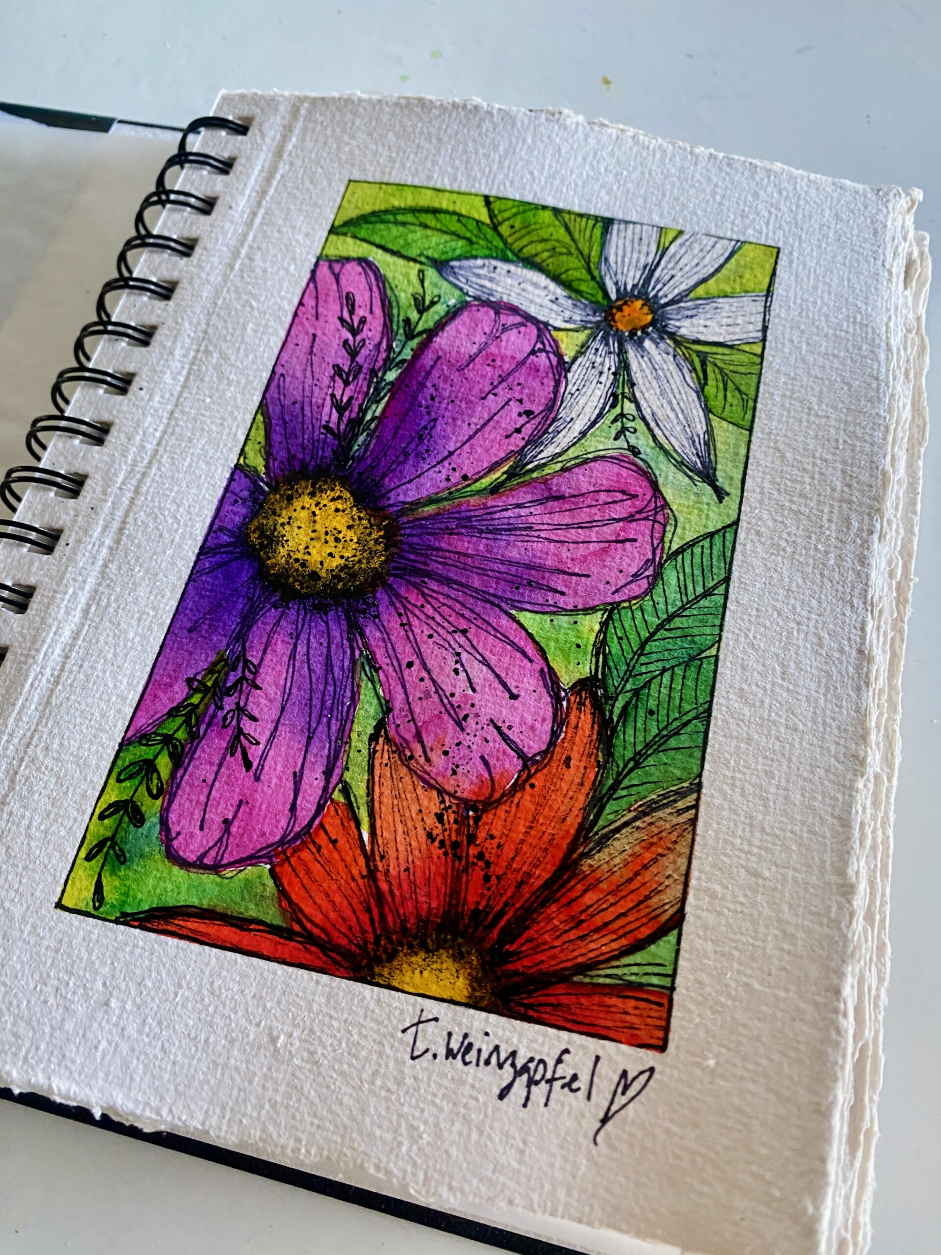 finished watercolor tropical flowers