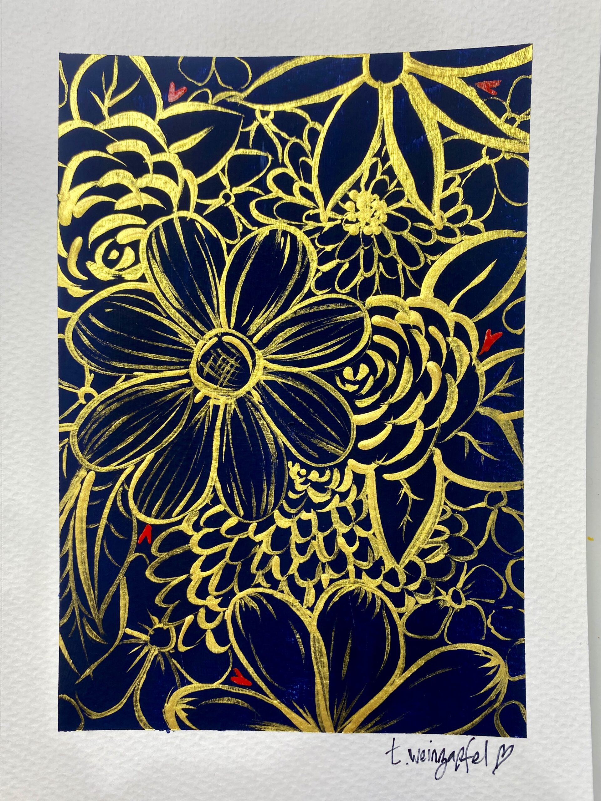 golden flowers art journal page