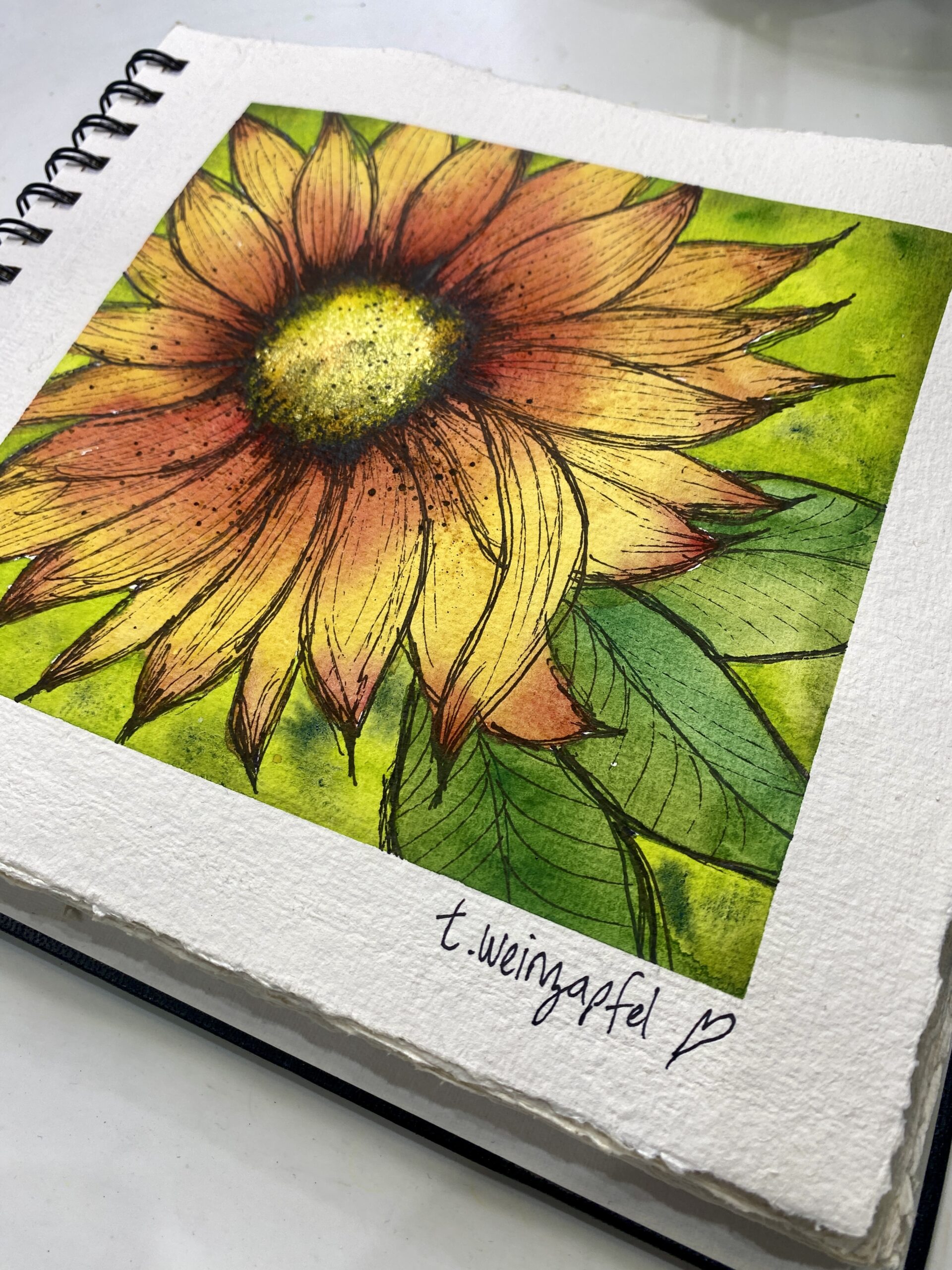 finished sunshine flower art journal page