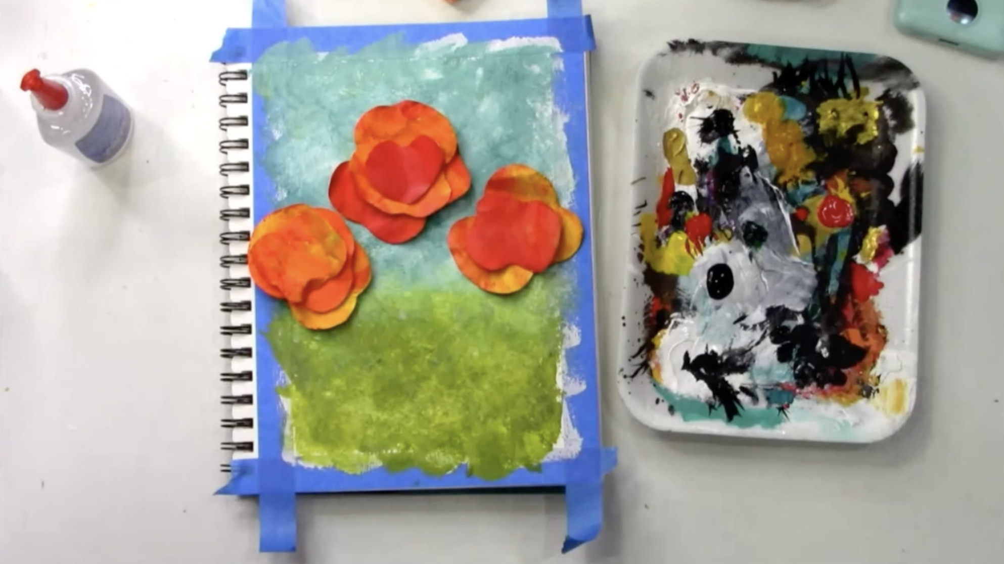 adding mixed media flowers to page