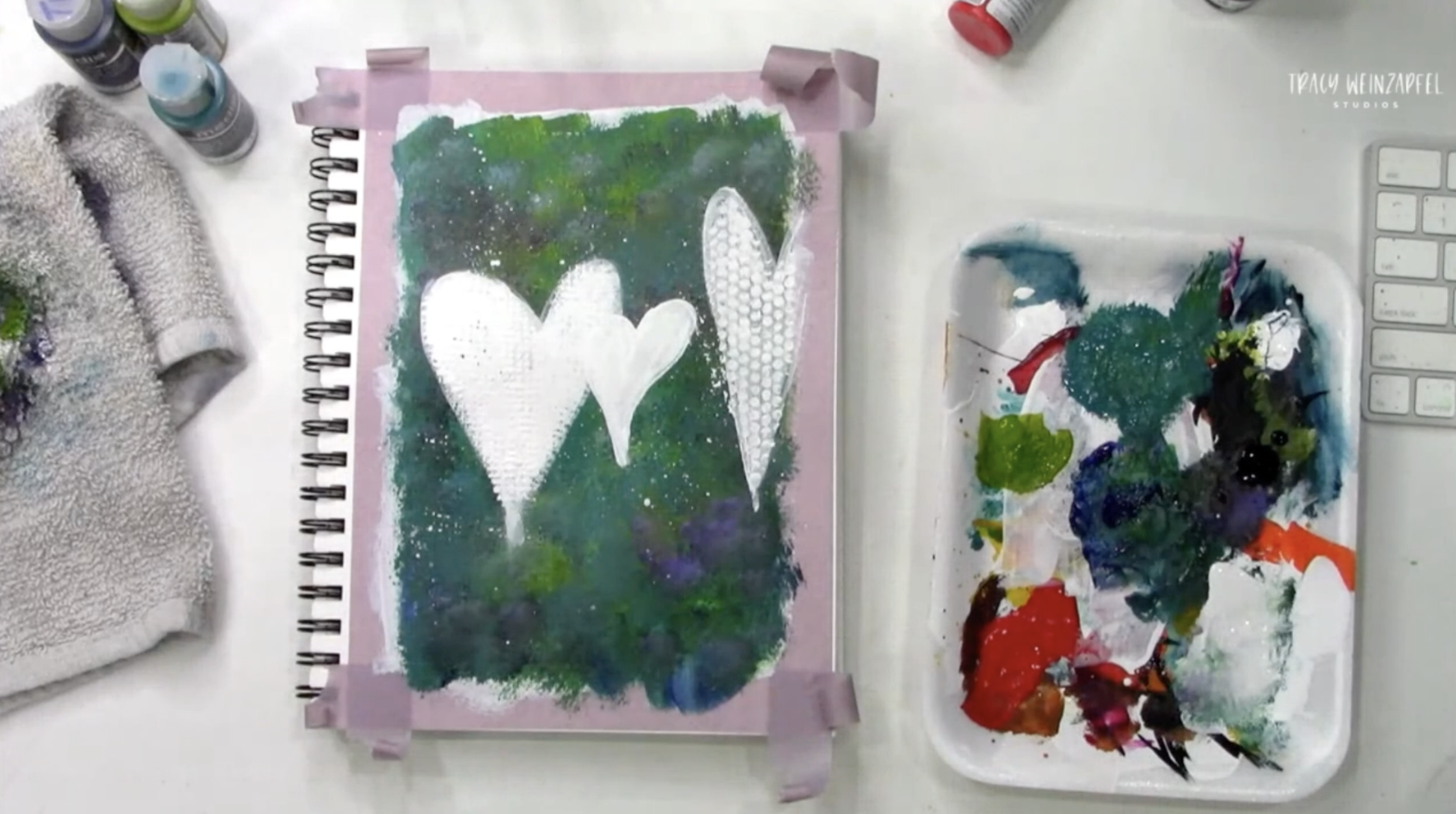 hearts with white gesso 