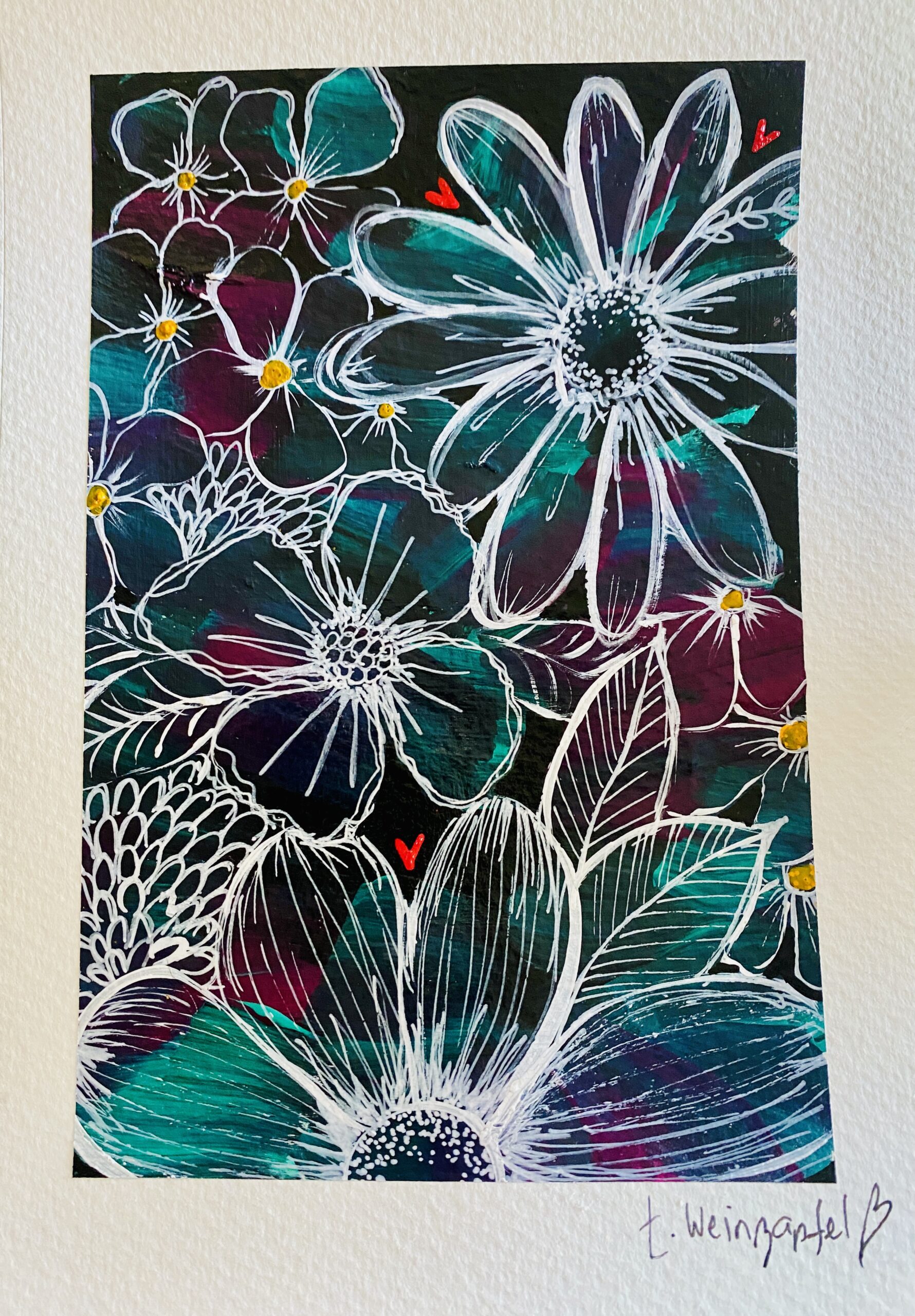 finished white doodle flowers art journal 