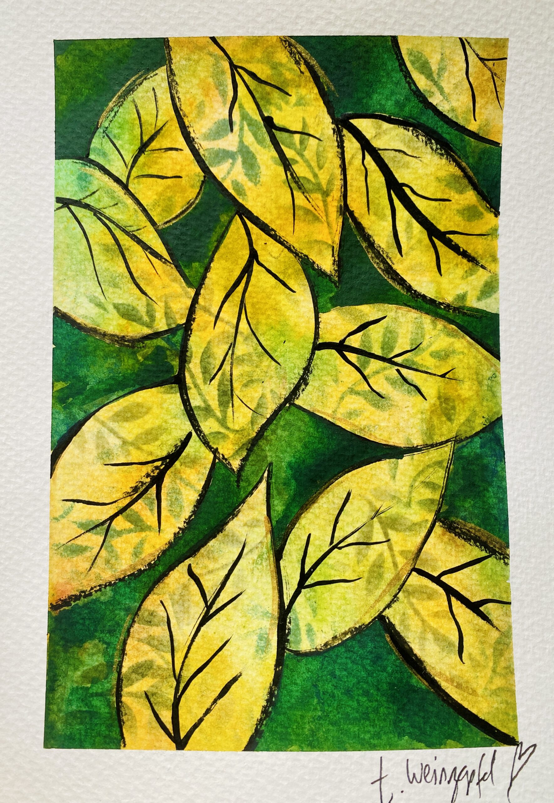 watercolor leaves art journal page