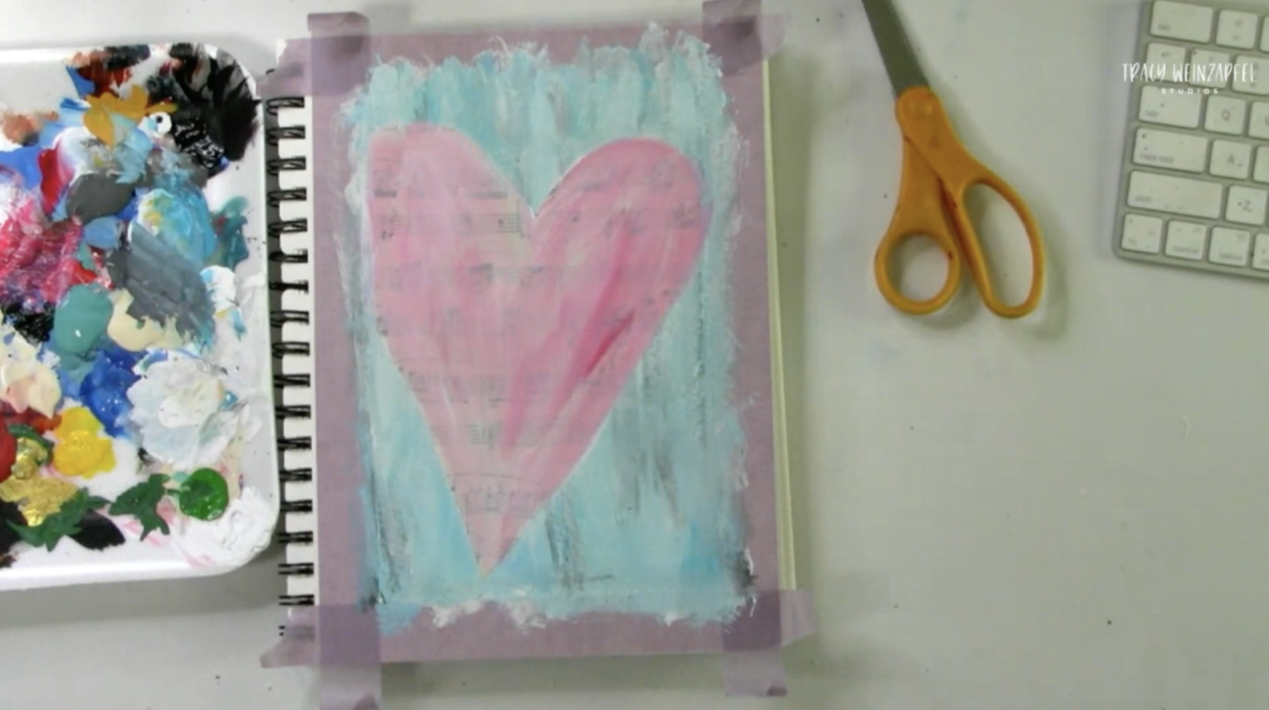 mixed media heart on page