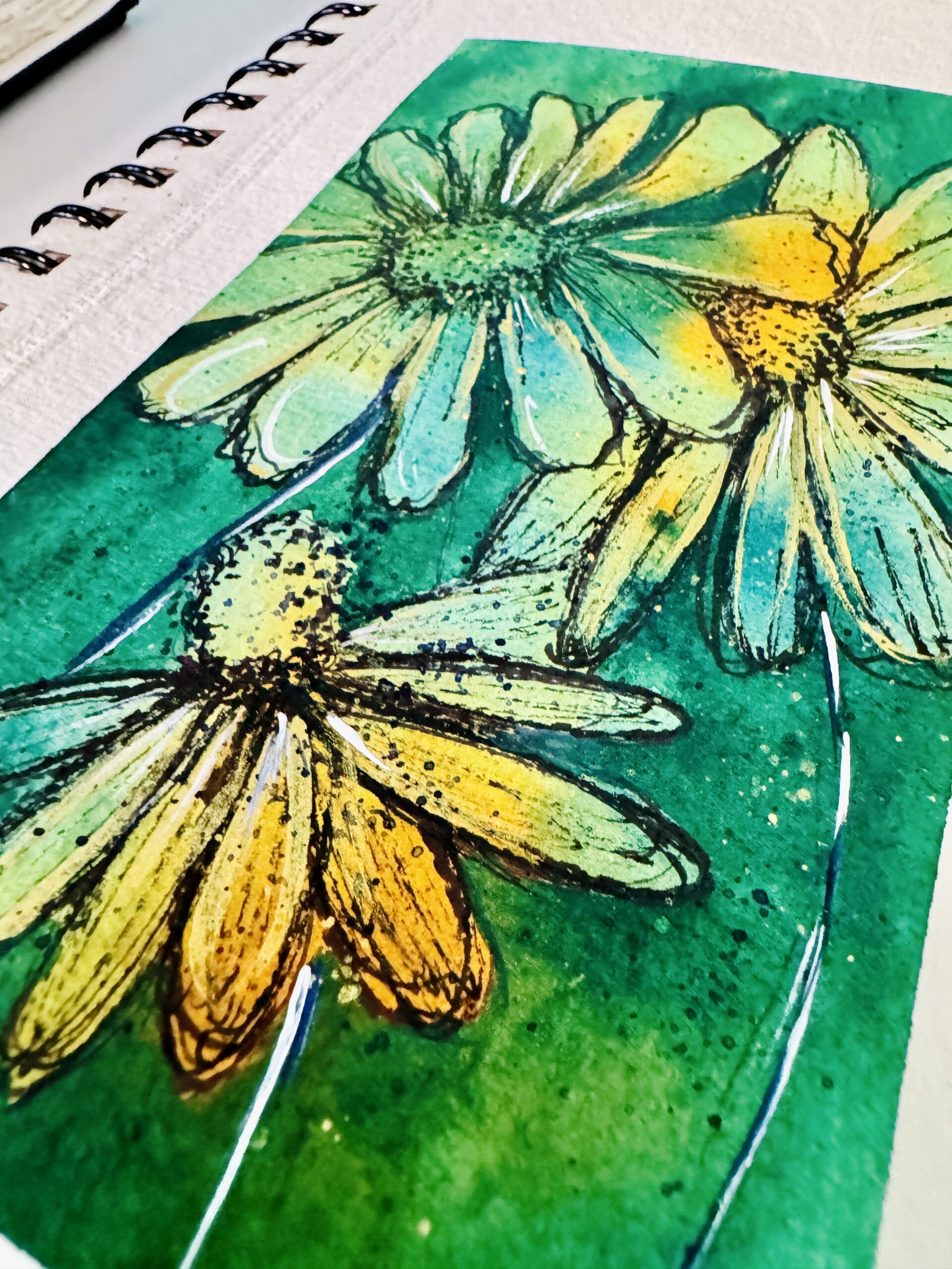 watercolor green flowers art journal 