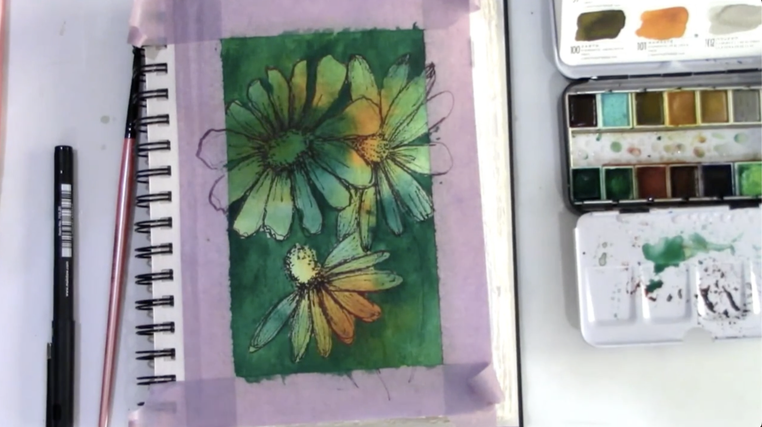 doodle flowers in art journal 