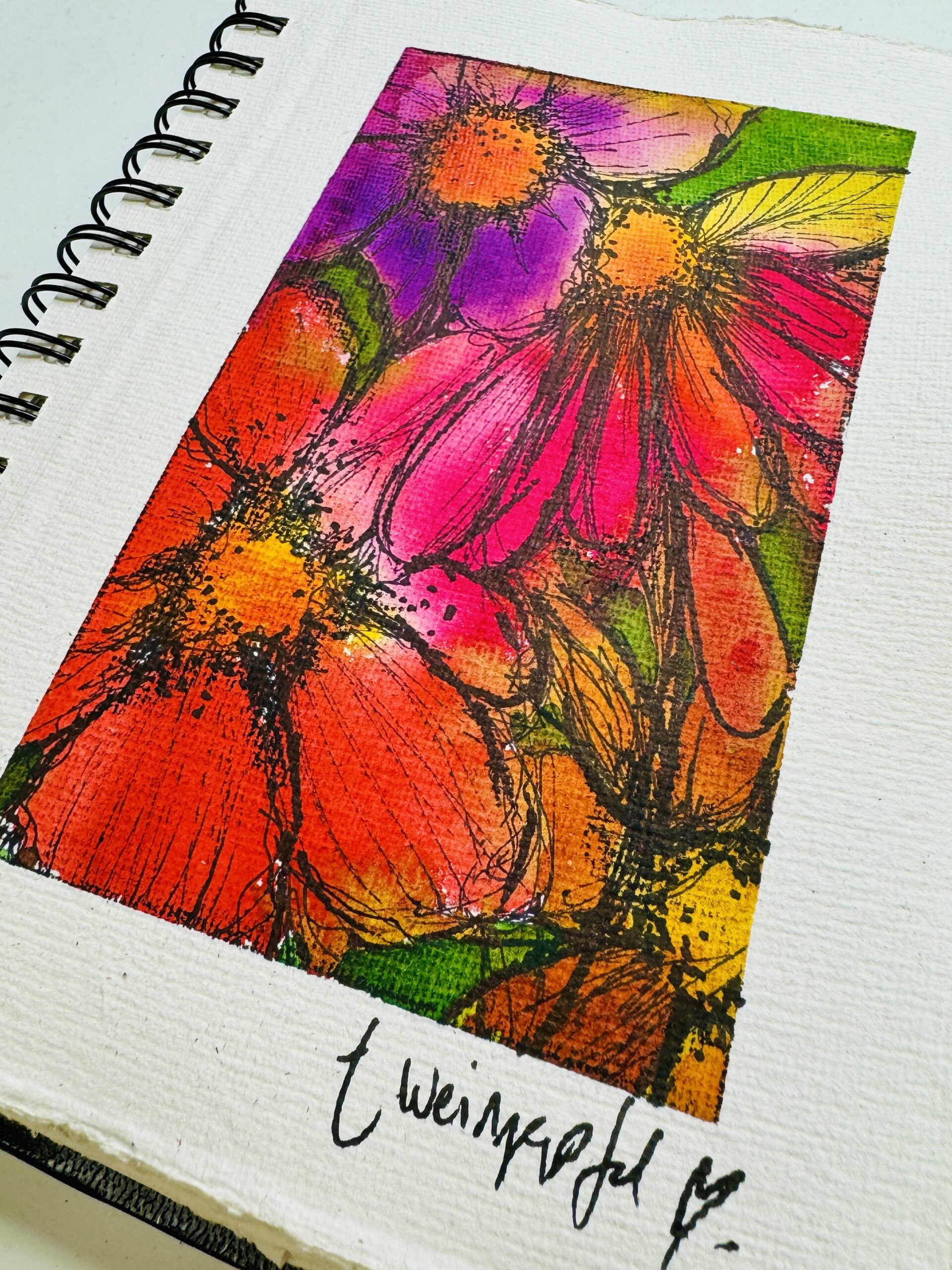 finished watercolor flower art journal page