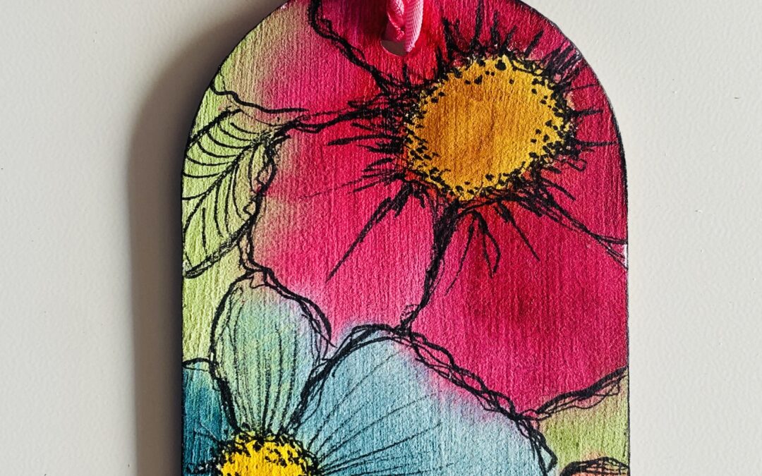 watercolor wooden tag