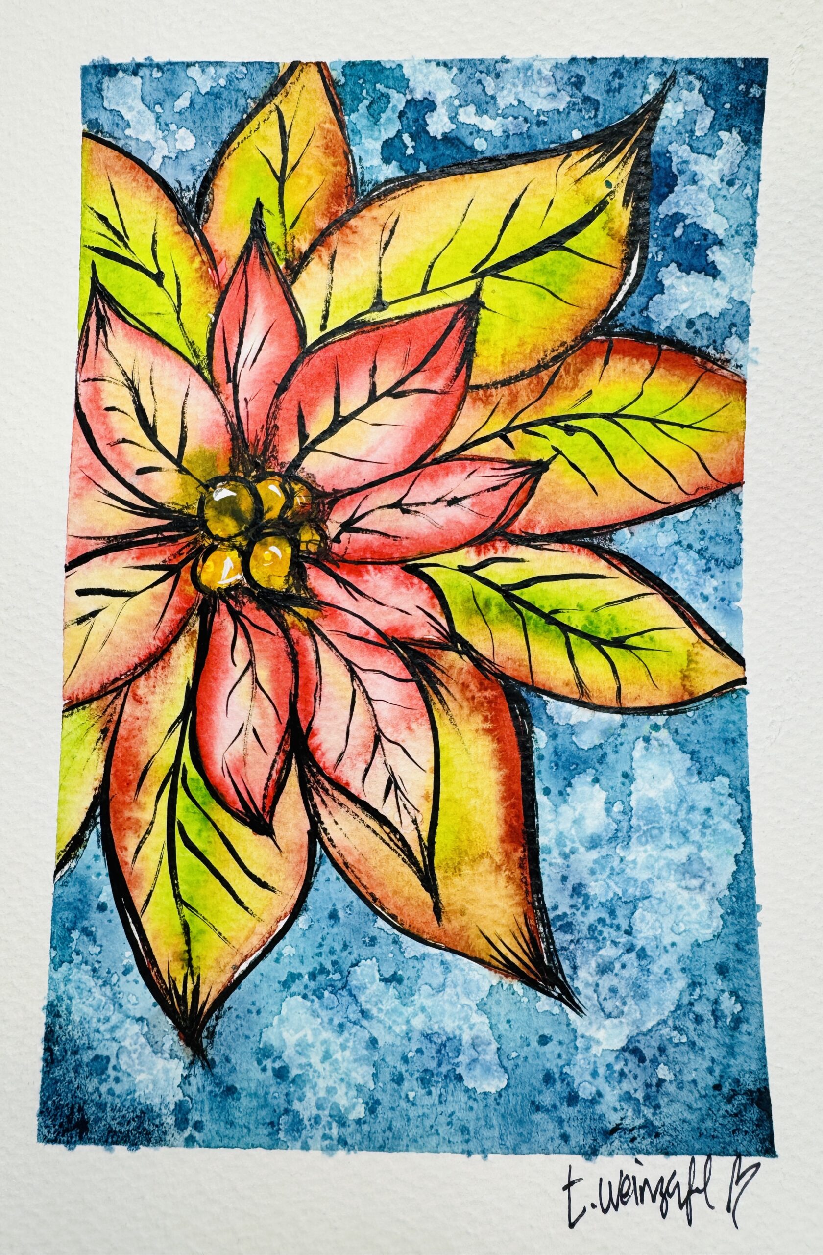 poinsettia flower watercolor art 