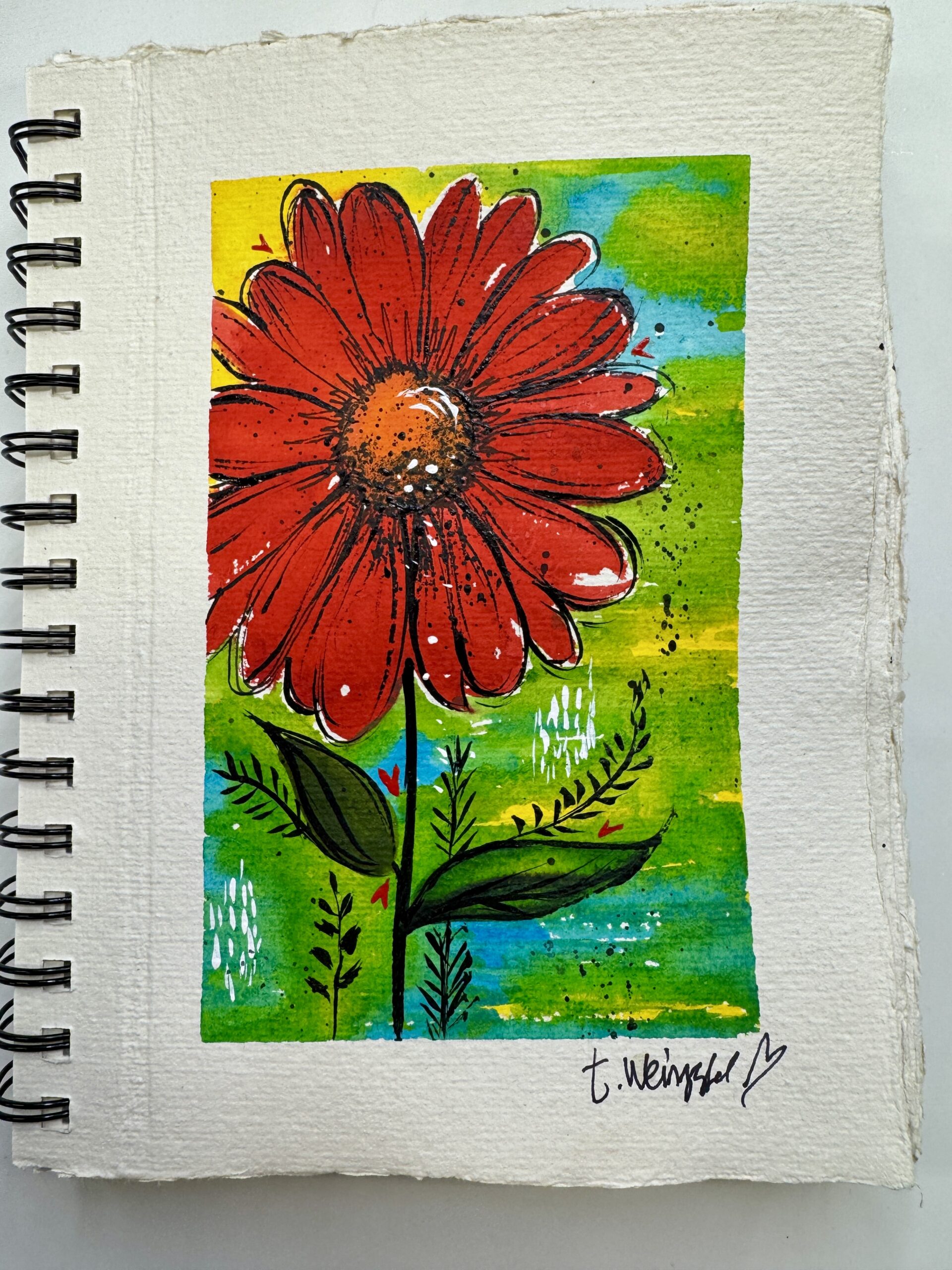 red flower watercolor art