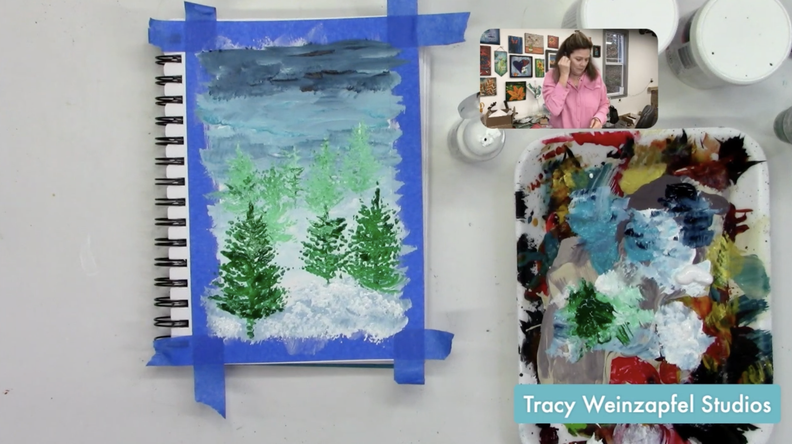 painting winter trees with acrylic paint