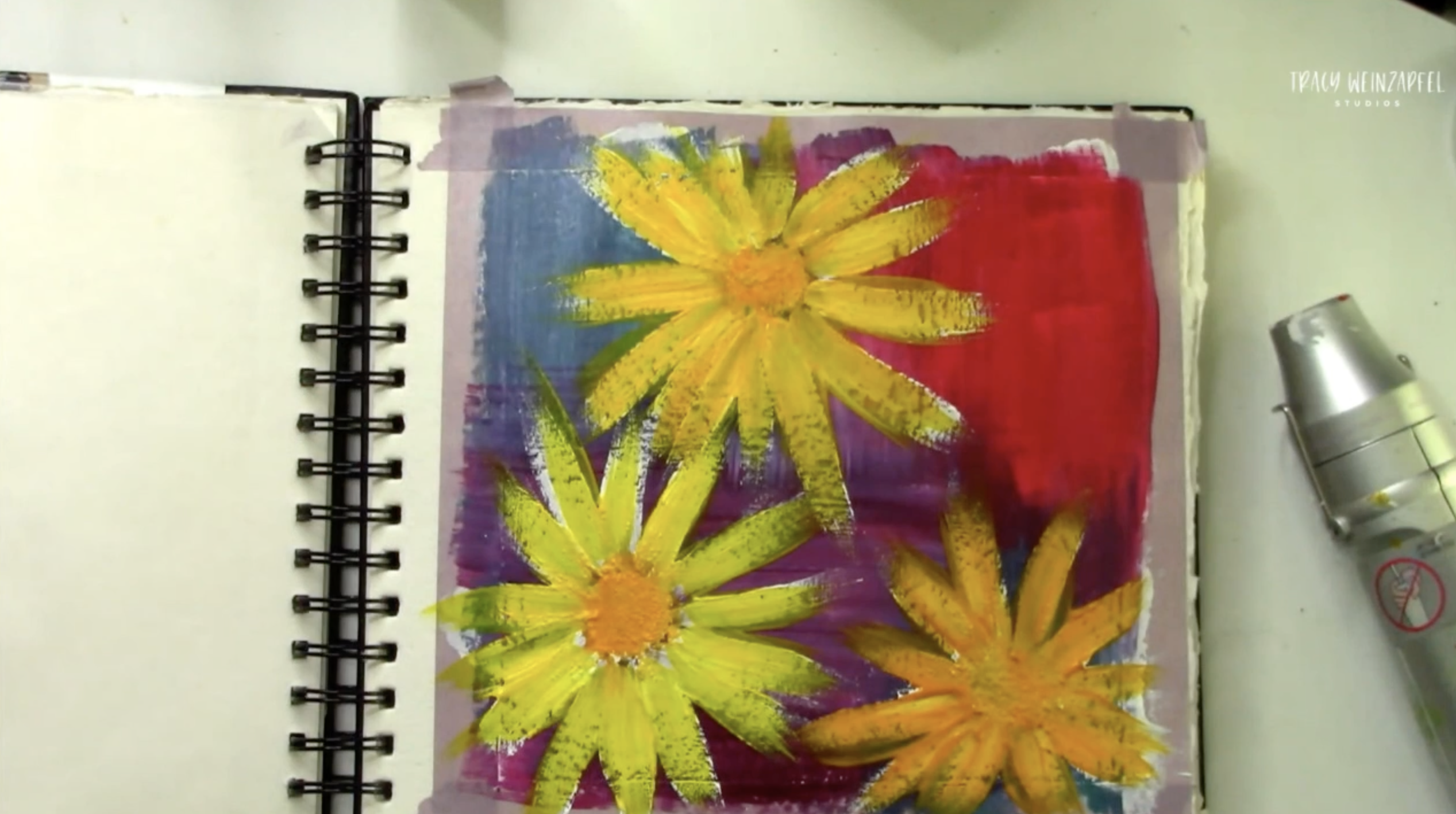 painting yellow flowers in an art journal