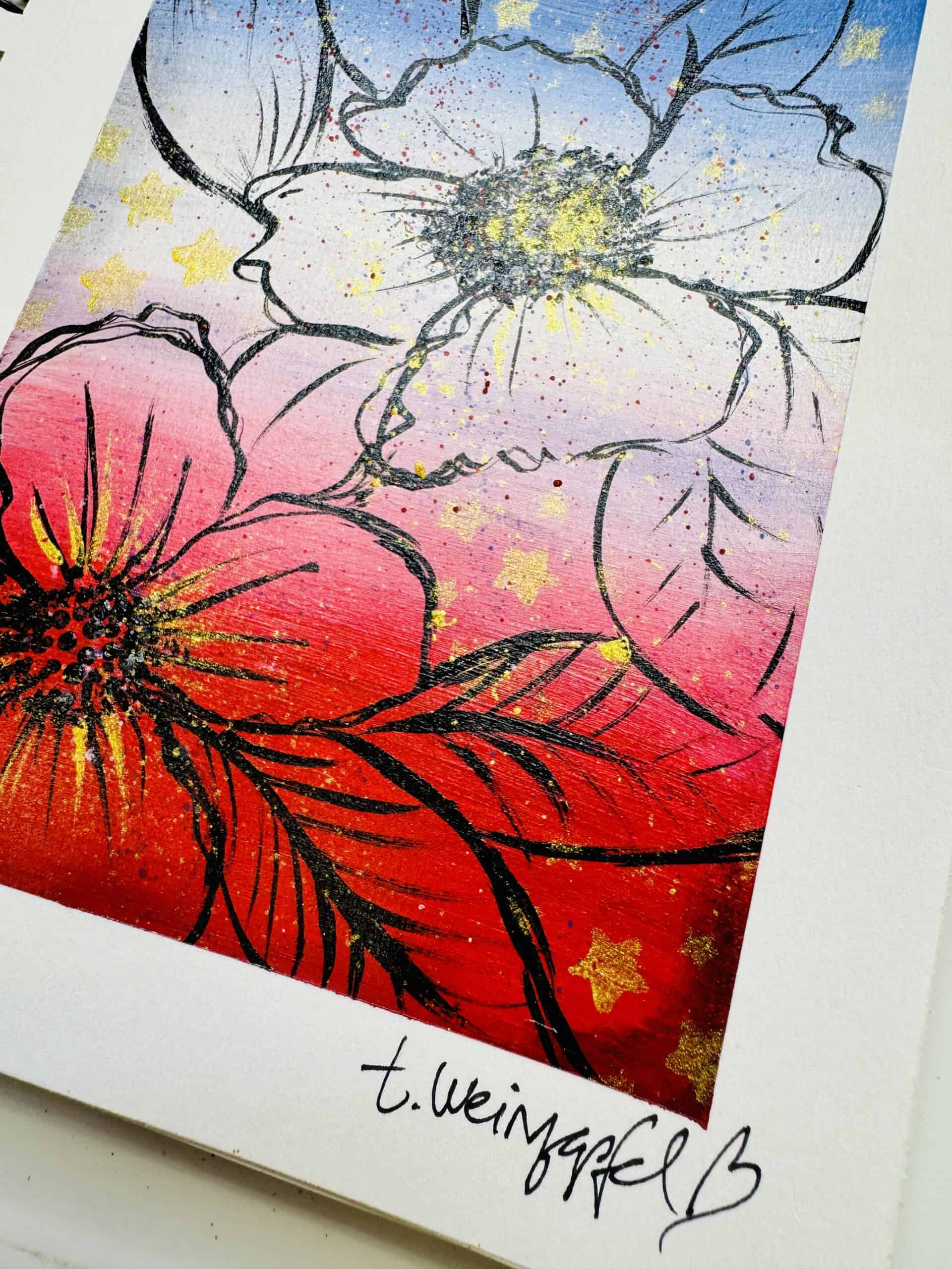 finished patriotic flowers art journal page