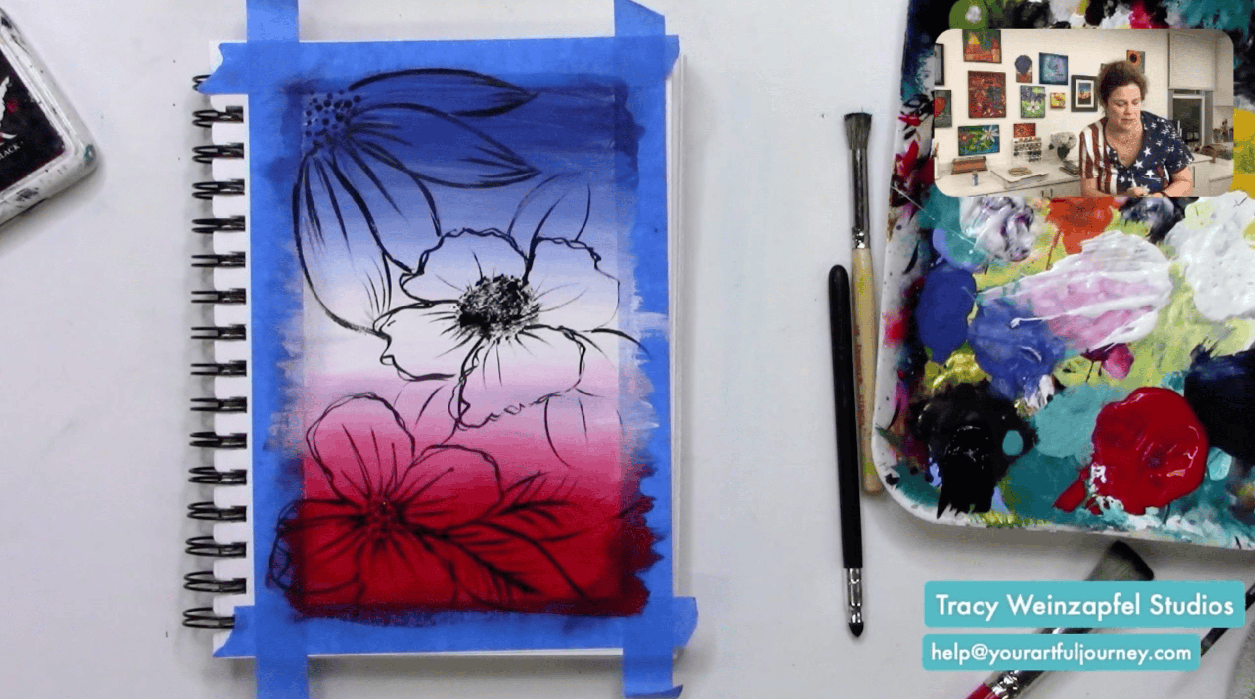 paint black flowers in art journal