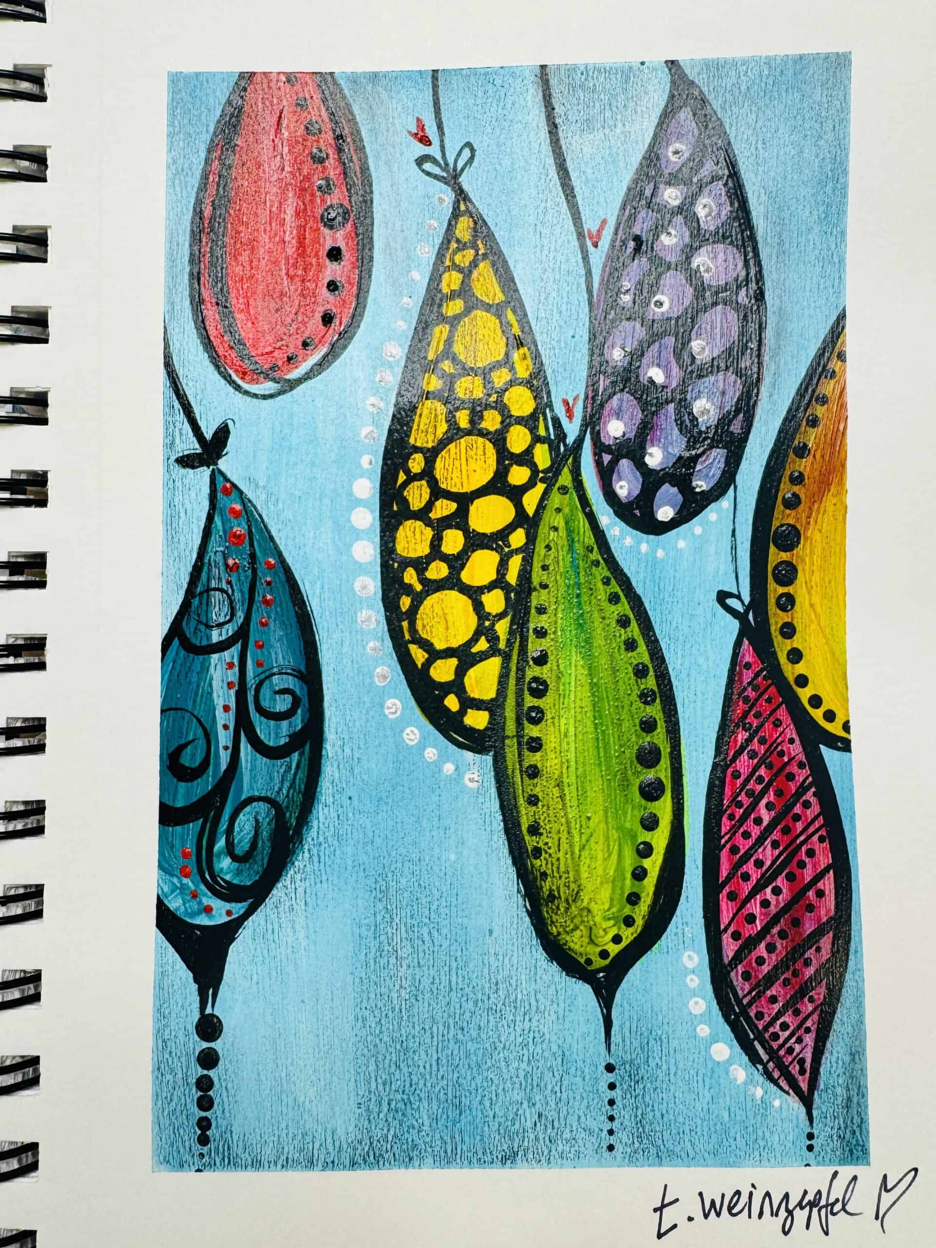 petal pods mixed media art