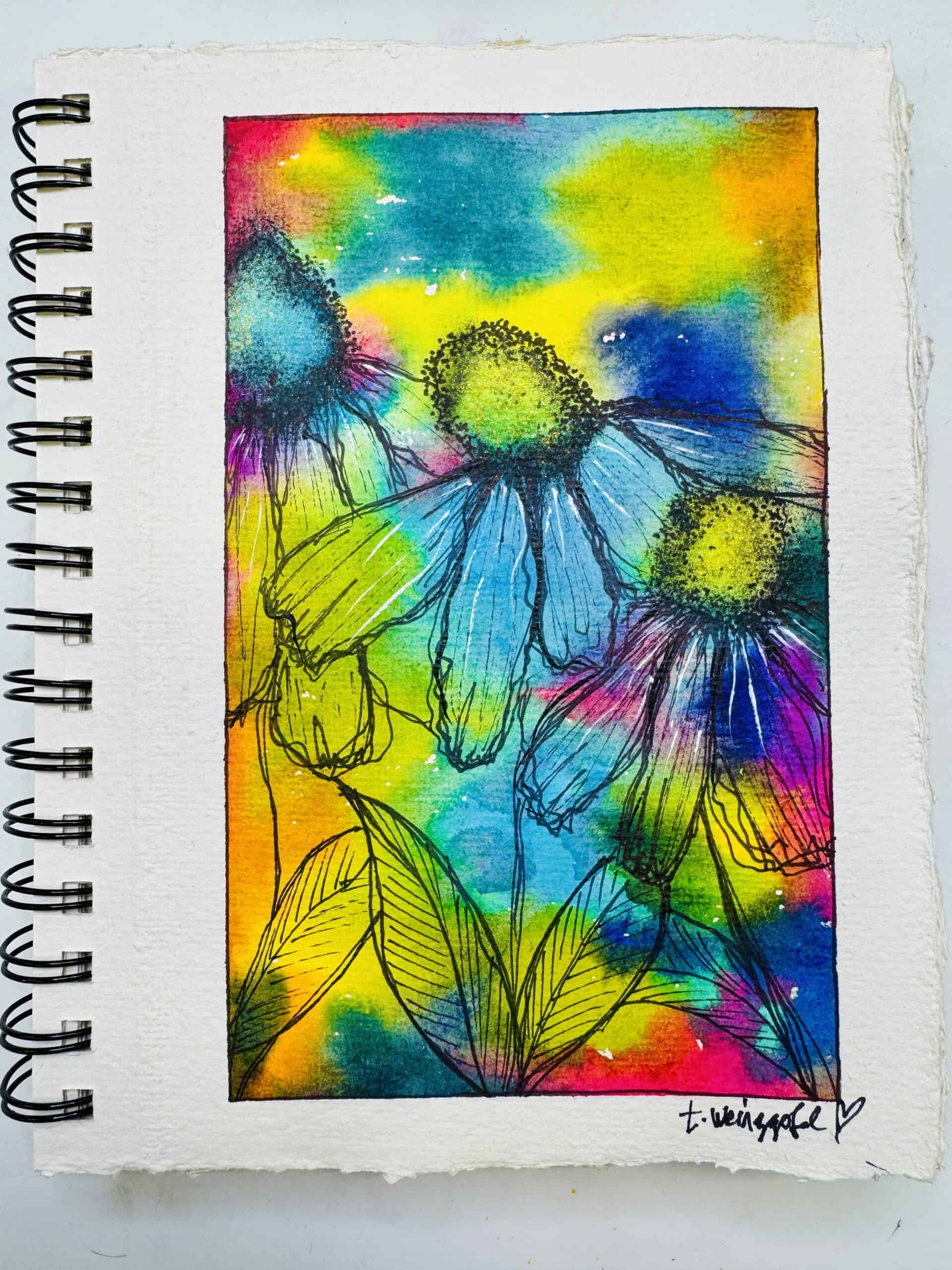tie dye flowers art journal