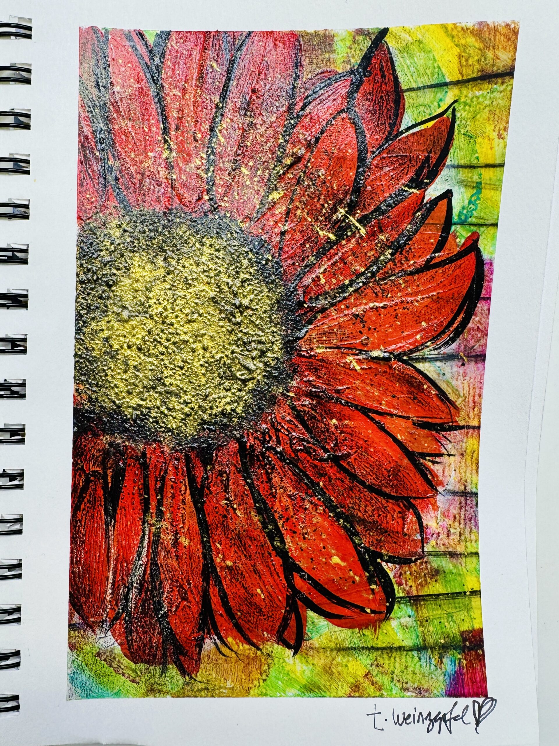 mixed media red flower