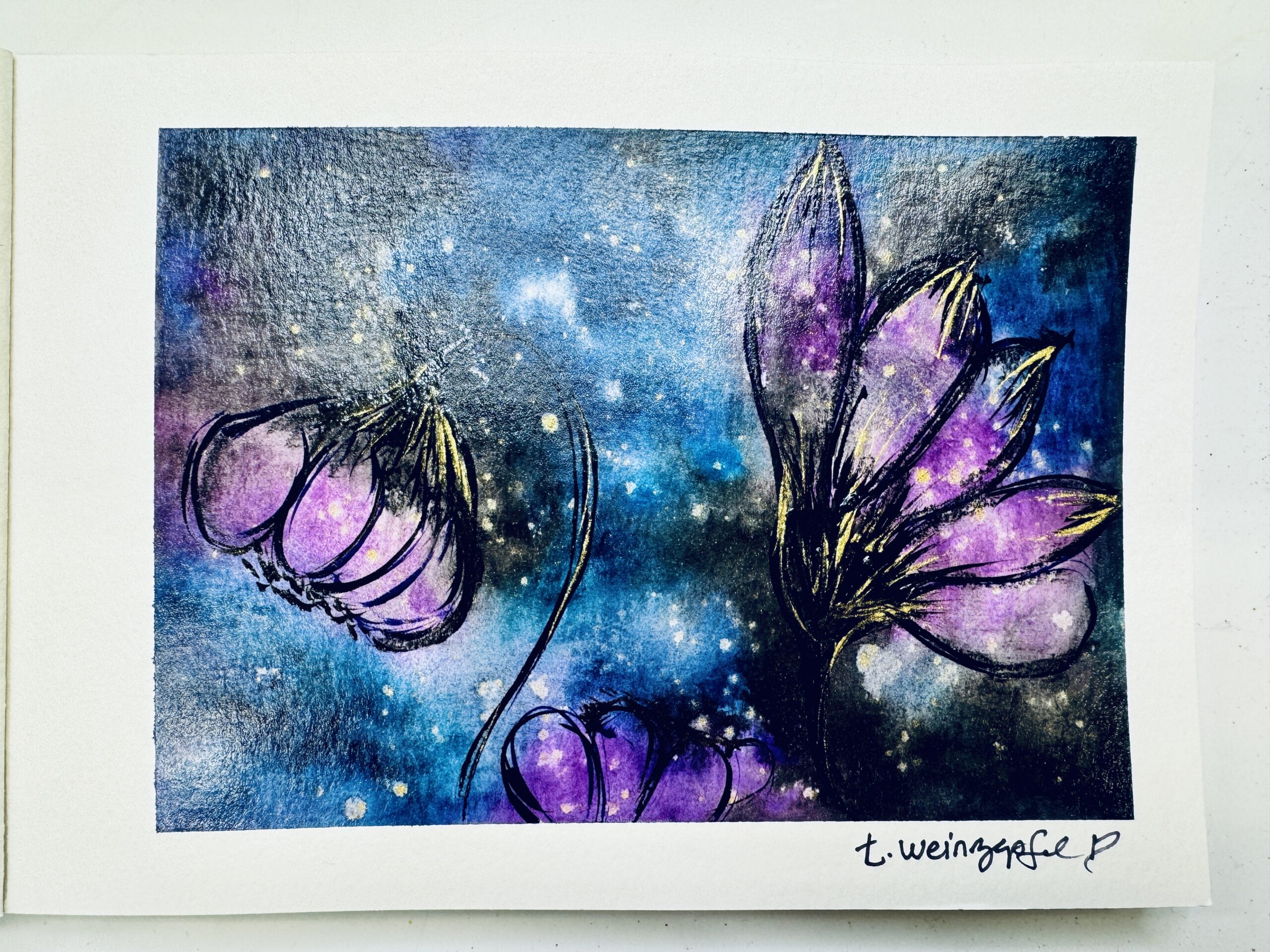 galaxy inspired watercolor flowers