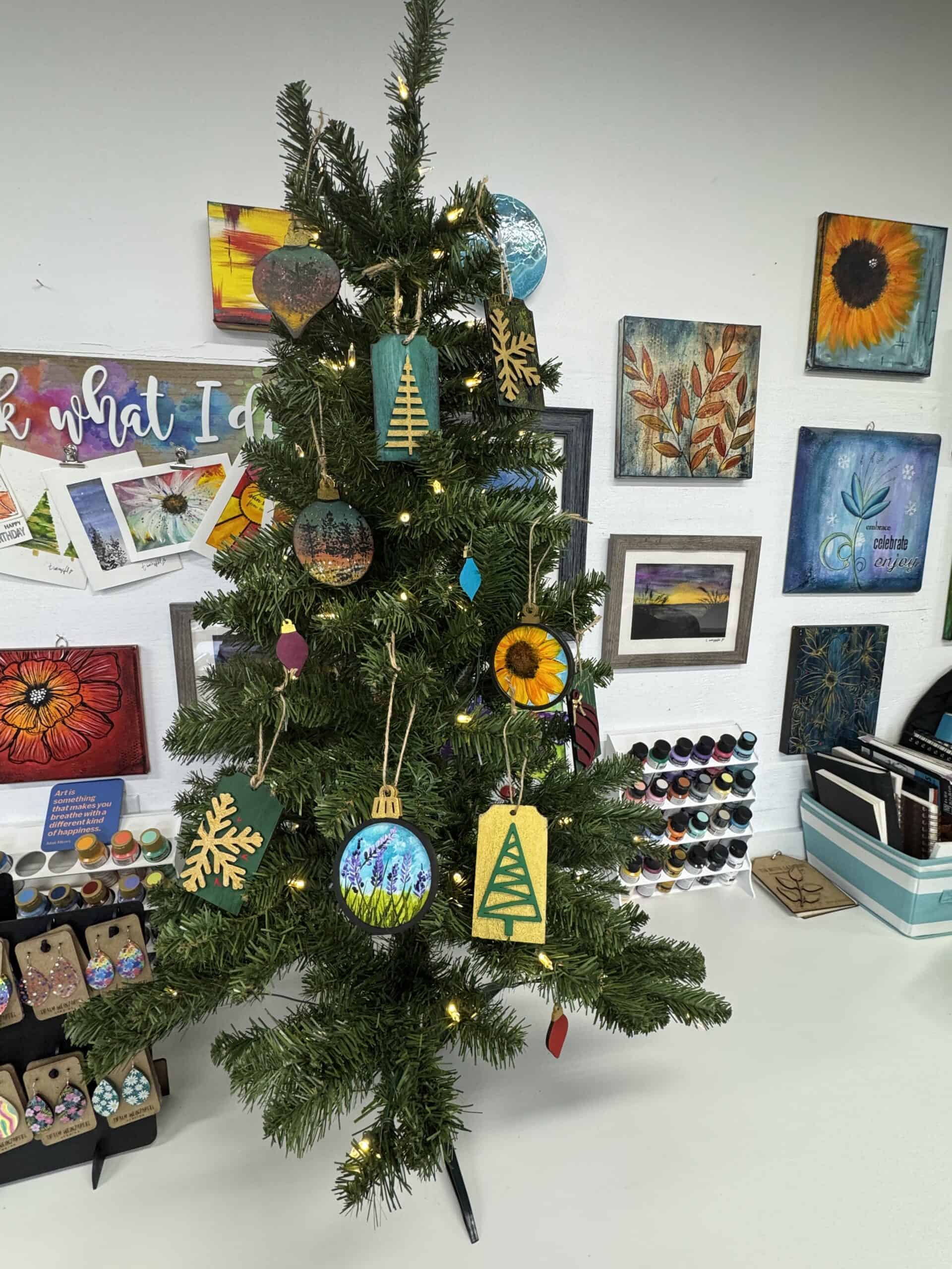 christmas tree with handpainted ornaments