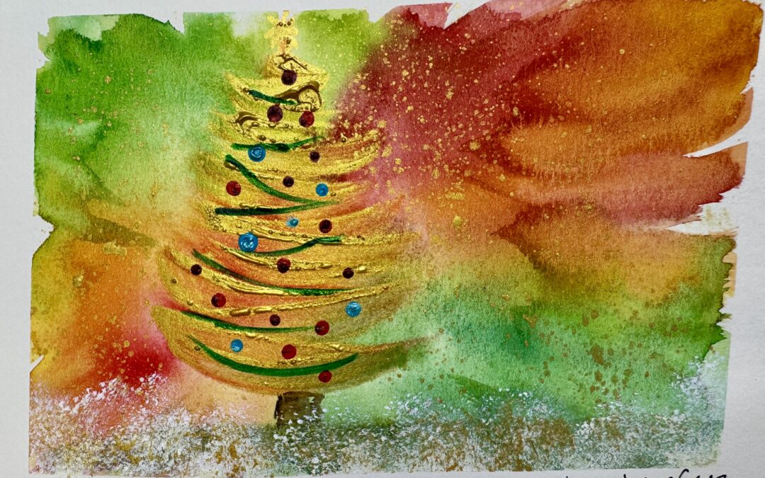 Gold Holiday Tree Mixed Media Art Tutorial