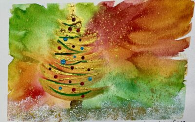Gold Holiday Tree Mixed Media Art Tutorial