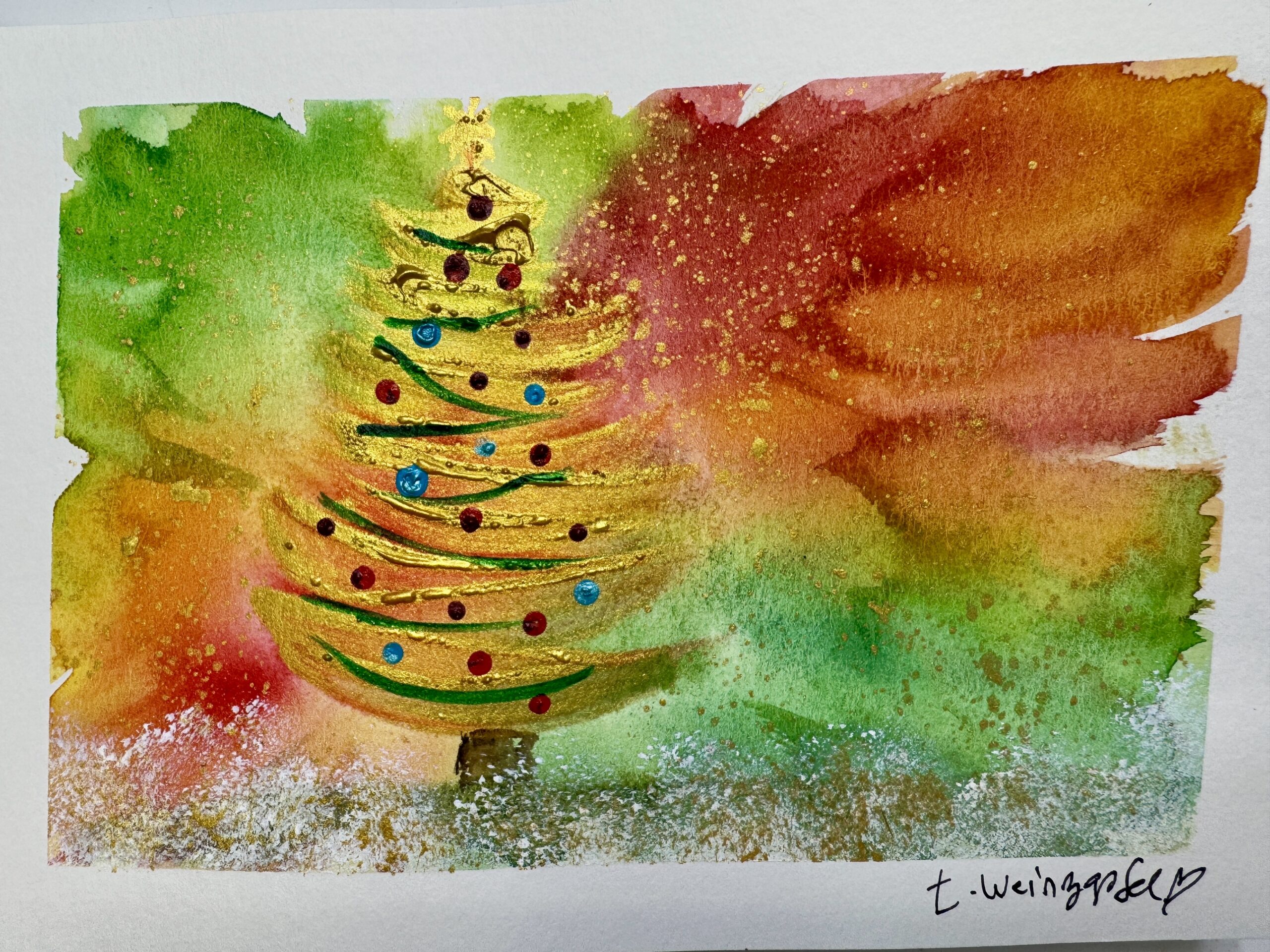 mixed media holiday tree art