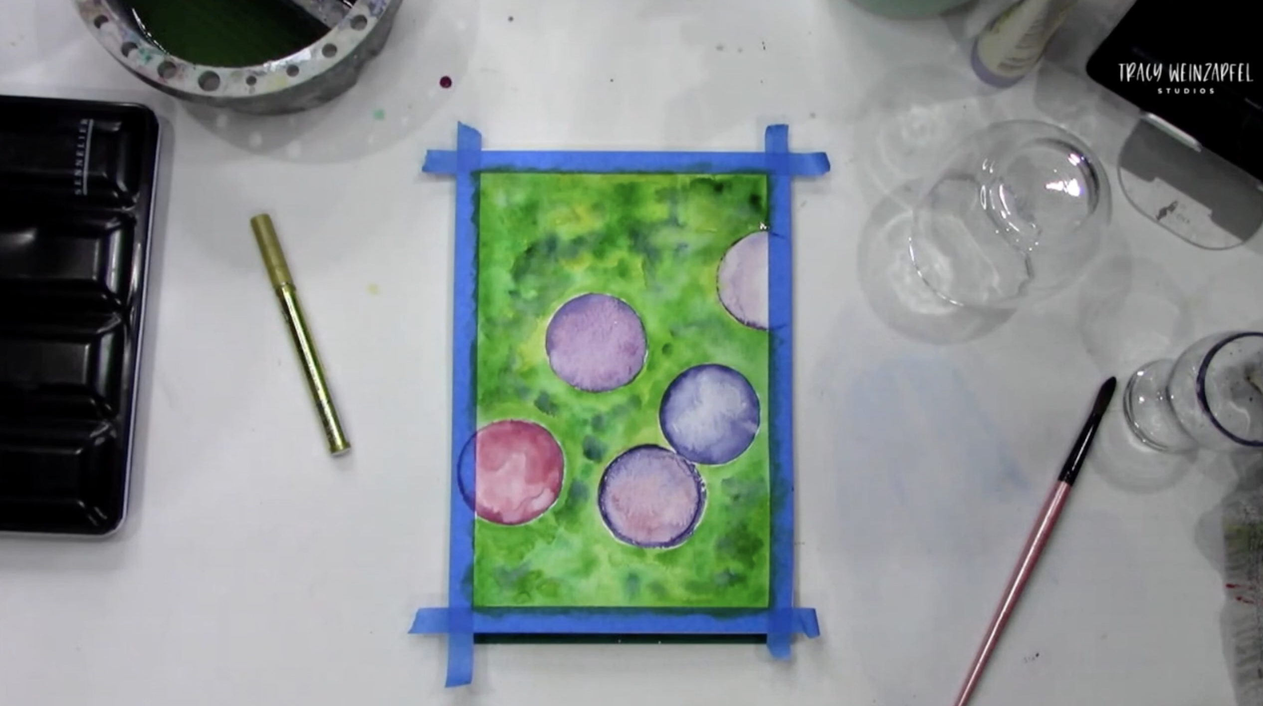 adding green watercolor background