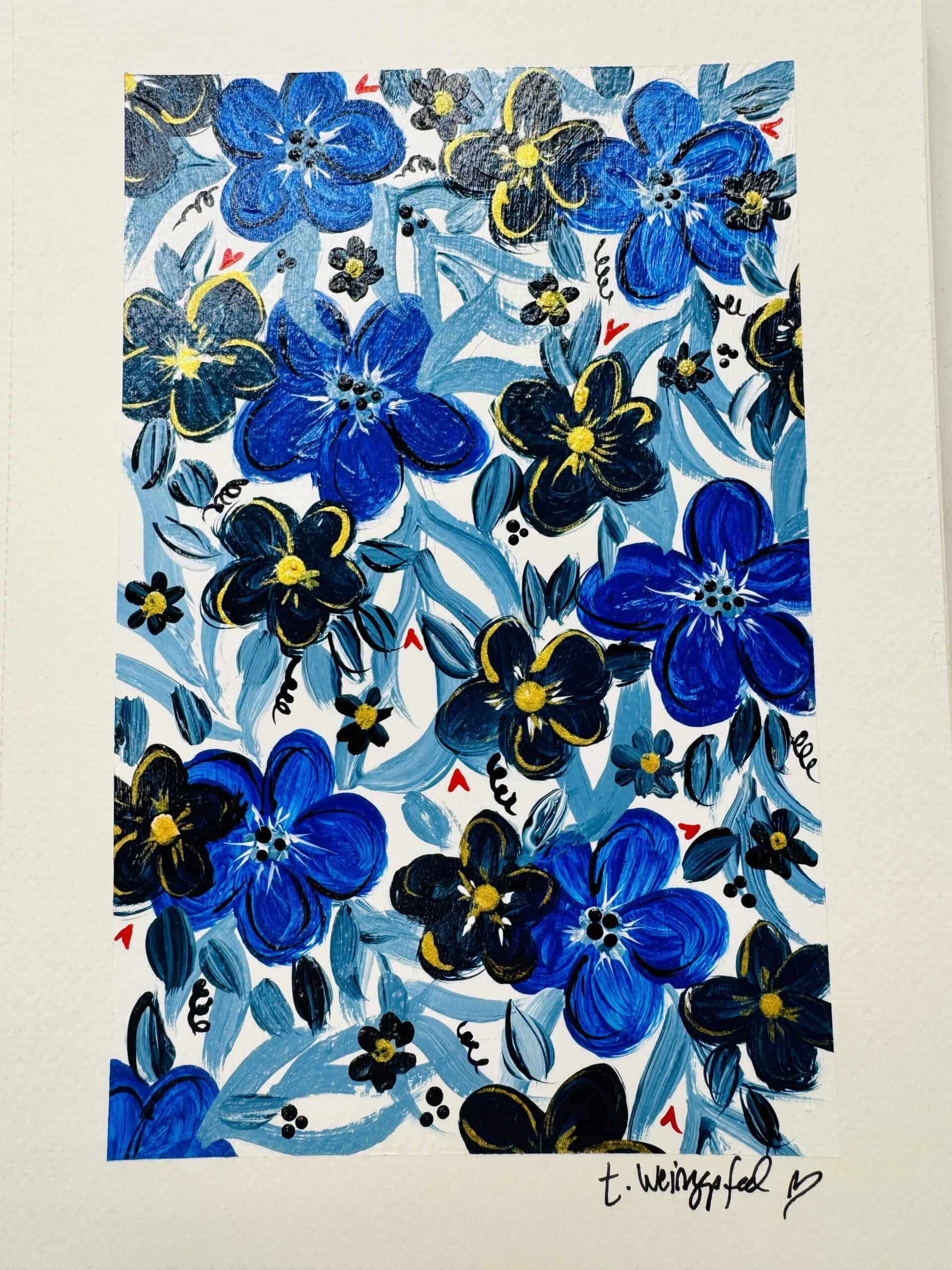 blue floral acrylic painting