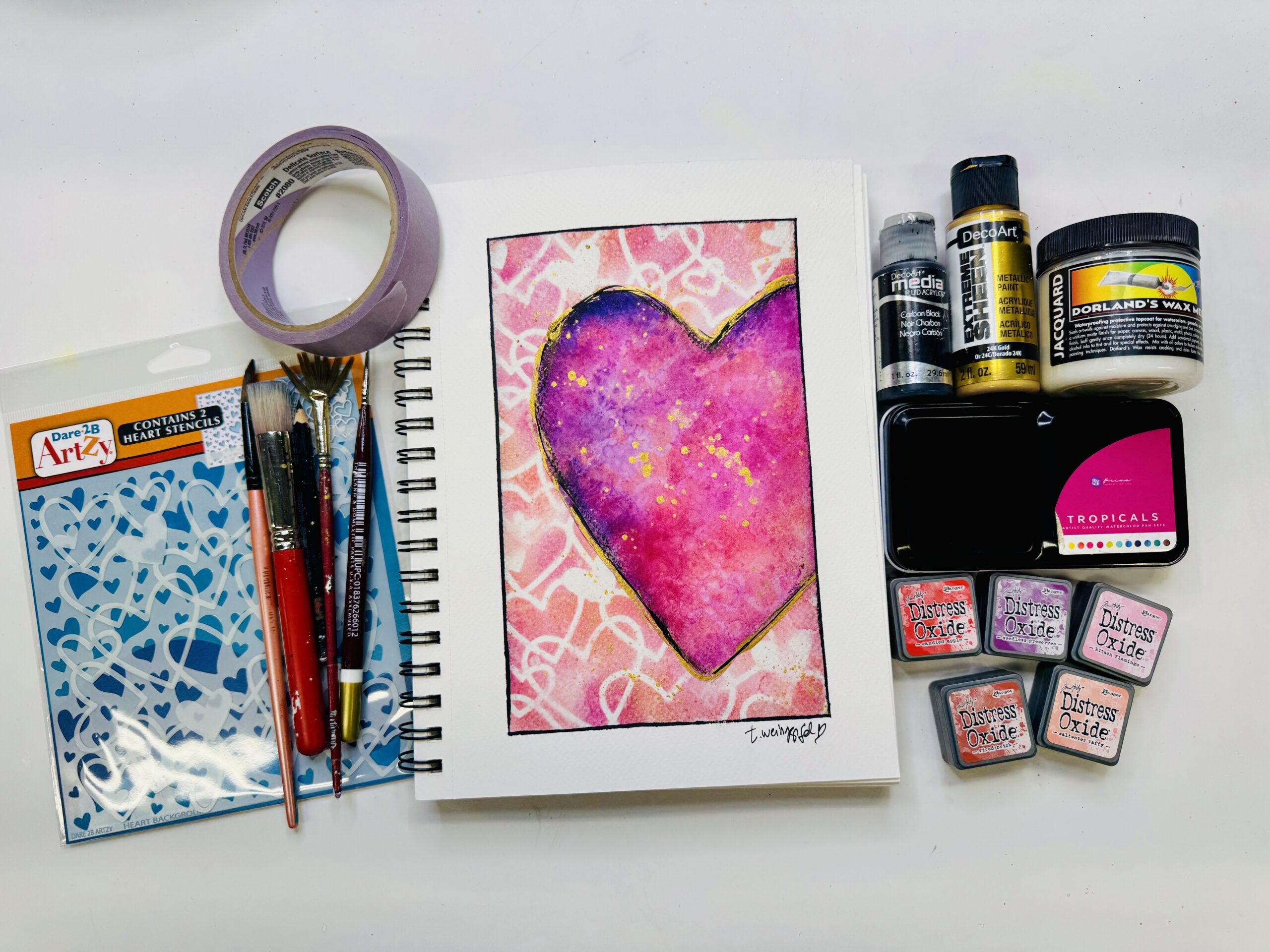 finished art piece and supplies