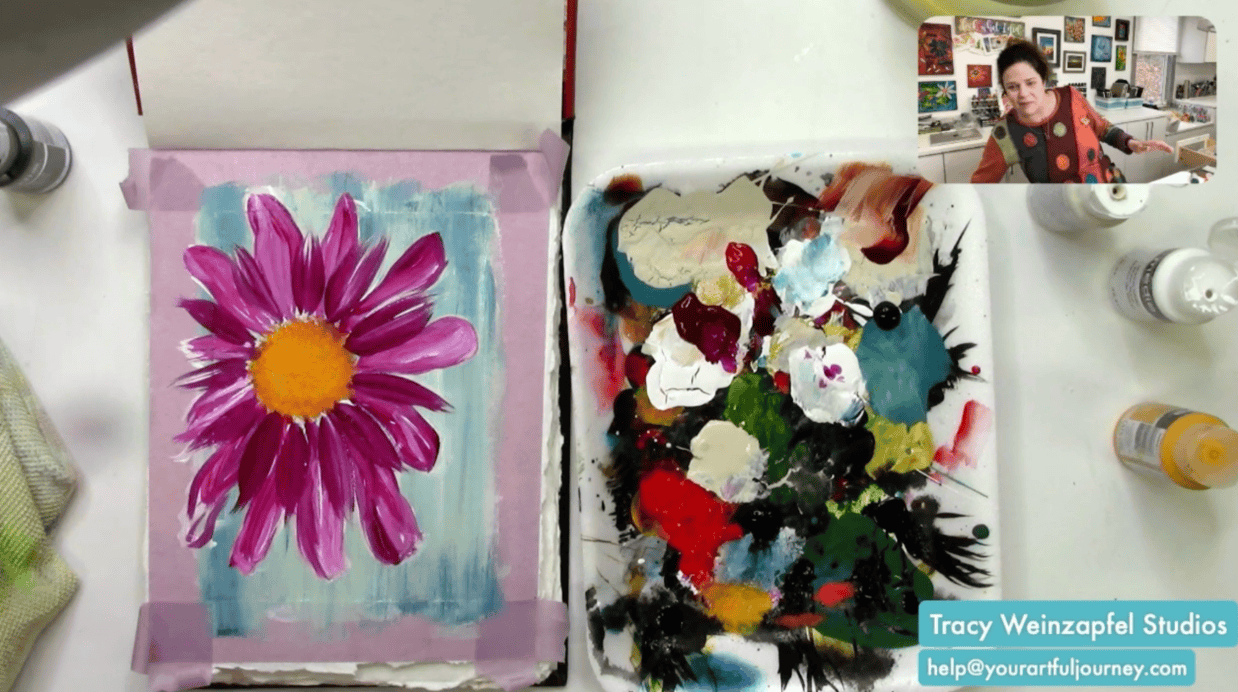 painting a bold flower in art journal