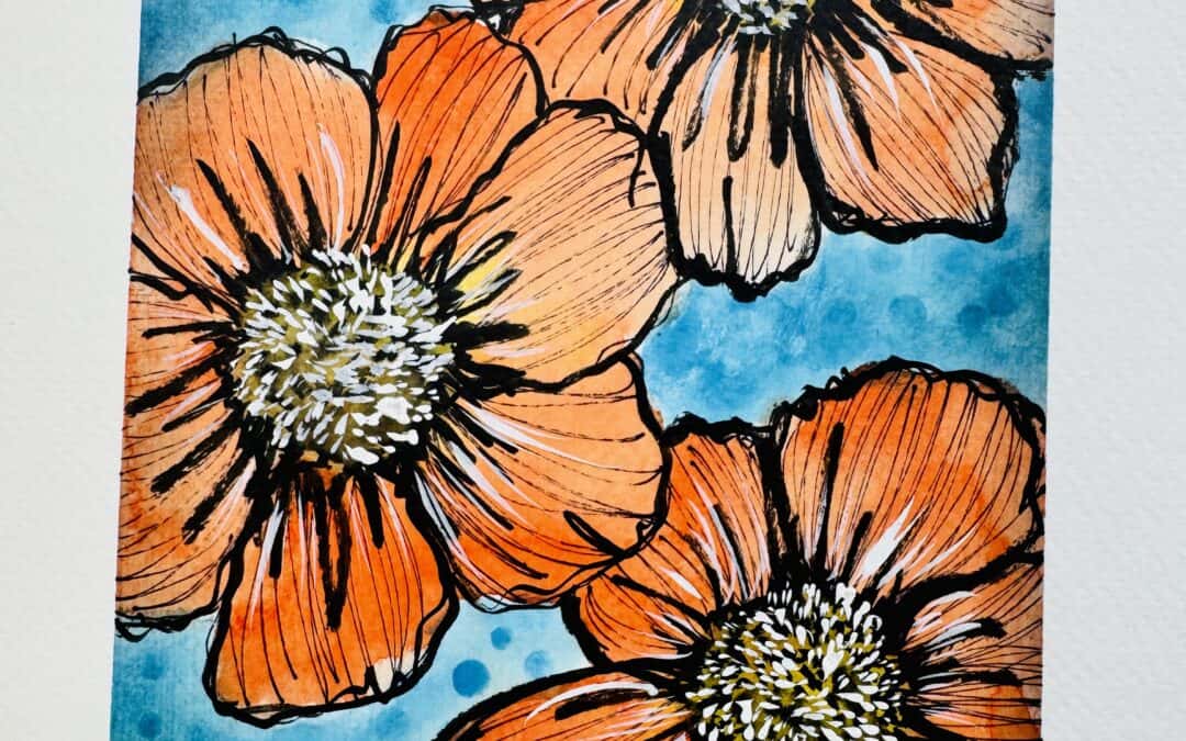 orange watercolor flowers